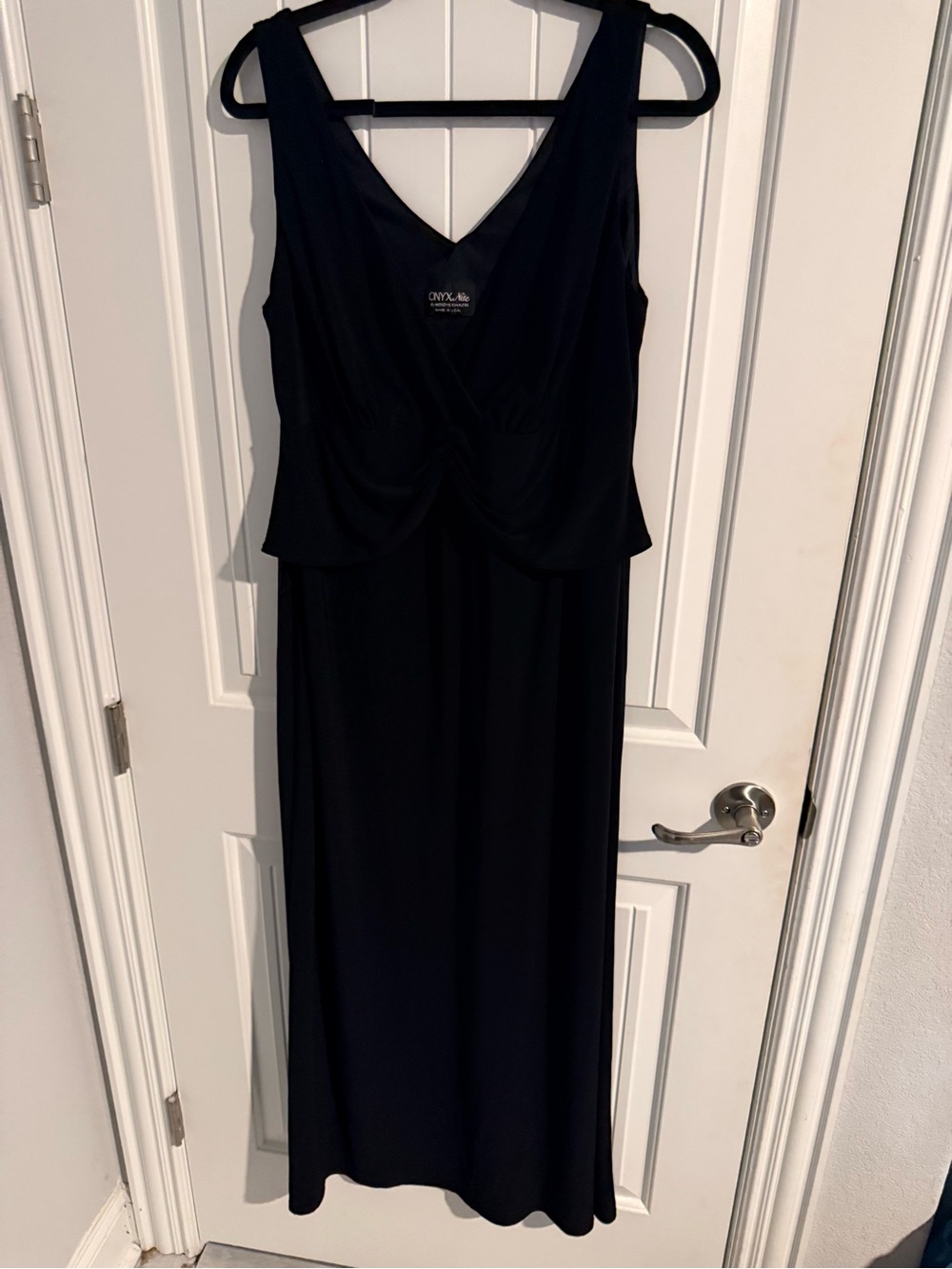 Onyx Nite Vintage Black Draped Maxi Dress Sleeveless V-Neck L